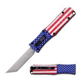 5.25" Automatic Out The Front Micro Tanto Blade American Flag Knife