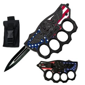 Biker USA Flag Knuckle OTF Knife, patriotic