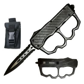 9" Overall Tactical Knuckle OTF Knife G10 Carbon Fiber Handle Emergency tool