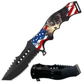 8.5" American Beer Spring Assisted Folding Open Pocket Knife Cleaver Blade