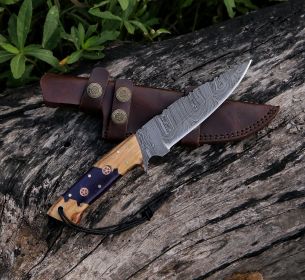 10" Damascus Steel Custom Handmade Hunting Skinning Knife