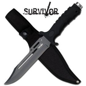 10 1/2 Inch Overall Black Rubber Grip Combat Knife With Sheath military