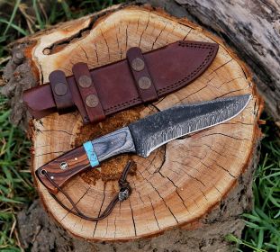 10" Custom Handmade  Damascus Steel Hunting Bowie Knife