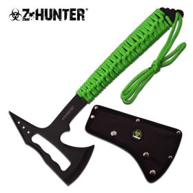 13 3/4" Axe Black Skeletonized Head Green Cord Wrapped Handle