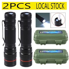 LED Flashlight Rechargeable 3-Modes Zoomable Torch Gift Box USB Cable (Color: Black)