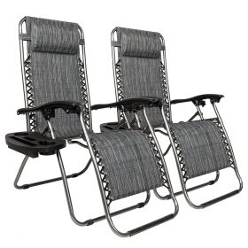 2pcs , Adjustable Folding Lounger With Pillow And Practical Tray For Deck, Terrace, Beach, Patio, Grey (Option: Gray)