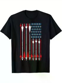 Vintage American Flag Archery Bow Hunting T-Shirt, 100% Cotton Crew Neck Short Sleeve Tee, Geometric Pattern Knit Fabric (Color: Black, size: XXXL)