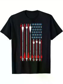 Vintage American Flag Archery Bow Hunting T-Shirt, 100% Cotton Crew Neck Short Sleeve Tee, Geometric Pattern Knit Fabric (Color: Black, size: XL)