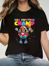 Egg Hunting Champion Easter Egg Easter Basket Stuffer Kids T-Shirt Print Round Neck Short Sleeve T-Shirt For Women Casual, Summer (Color: Black, size: M)