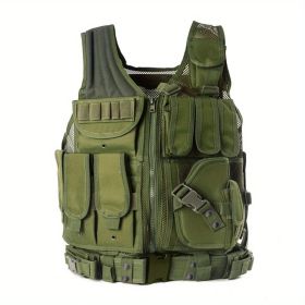 Tactical Vest for Men with Detachable Belt and Subcompact/Compact/Standard Holster for Pistol - Perfect for Military Training (Color: Green)