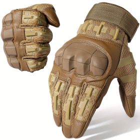 Tactical Gloves for Men - Touch Screen, Non-Slip, Full Finger Protection for Shooting (Color: Brown, size: M)